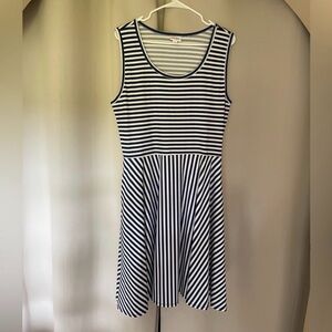 LuLaRoe Navy and White Striped Sleeveless Fit and Flare Dress